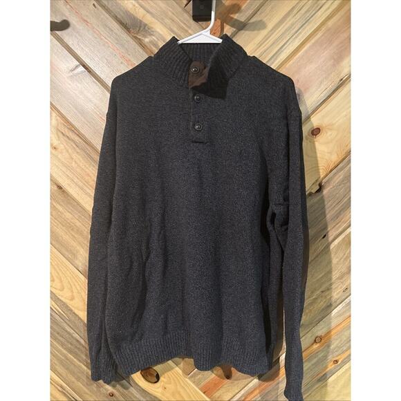 CHAPS Men's 1/4 Button Pullover Sweater Gray W/Elbow Patches Size XLarge Regular - Picture 1 of 7